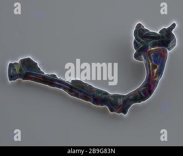 Fibula in bronzo o pin mantello decorato con smalto, parte dell'ago rimane, fibula fissaggio suolo trovare bronzo metallo smaltato, fuso montato bronzo fibula o mantelpiece. Parte posteriore curva. Al pezzo più largo intarsiato con smalto archeologia Spijkenisse romana epoca Medioevo vestito perni di fissaggio suolo scoperta Spijkenisse Foto Stock