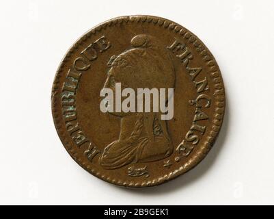 Pezzo di una decimatrice, anno V (1797) Augustin Dupré (1748-1833)Pièce d'un décime, un V (1797). Cuivre, 1797. Musée Carnavalet, Histoire de Paris. Foto Stock