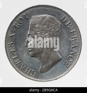 Test uniface per il pezzo da 5 franchi di Charles X, 1828 Difforth (Messieurs). Sesai uniface pour la pièce de 5 franchi de Carlo X, 1828. Estain, 1828 Parigi, musée Carnavalet. Foto Stock