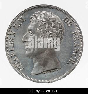 Test uniface per il pezzo da 5 franchi di Charles X, 1828 Benbionnet. Sesai uniface pour la pièce de 5 franchi de Carlo X, 1828. Estain, 1828 Parigi, musée Carnavalet. Foto Stock