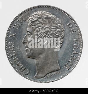 Test uniface per il pezzo da 5 franchi di Charles X, 1828 Antoine Desboeufs (1793-1862). Sesai uniface pour la pièce de 5 franchi de Carlo X, 1828. Estain, 1828 Parigi, musée Carnavalet. Foto Stock