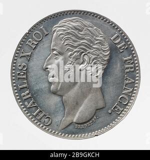 Test uniface per il pezzo da 5 franchi di Charles X, 1828 Nicolas Brenet (1770-1846). Sesai uniface pour la pièce de 5 franchi de Carlo X, 1828. Estain, 1828 Parigi, musée Carnavalet. Foto Stock