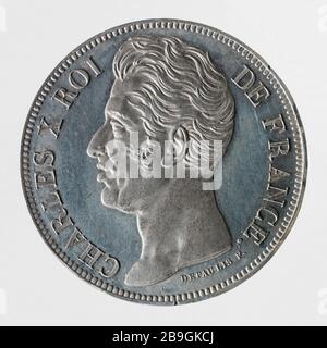 Test uniface per il pezzo da 5 franchi di Charles X, 1828 Alexis-Joseph Depaulis (1790-1867). Sesai uniface pour la pièce de 5 franchi de Carlo X, 1828. Estain, 1828 Parigi, musée Carnavalet. Foto Stock