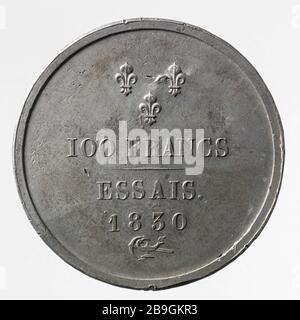 Test Uniface per la parte di 100 franchi di Charles X, 1830 Essai uniface pour la pièce de 100 franchi di Charles X, 1830. Estain. 1830. Photographie d'anonyme. Parigi, musée Carnavalet. Foto Stock
