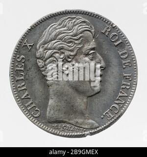 Test uniface per il pezzo da 20 franchi di Charles X 1824-1825 Auguste François Michaut. Sesai uniface pour la pièce de 20 franchi de Carlo X, 1824-1825. Estain. 1824-1825. Parigi, musée Carnavalet. Foto Stock