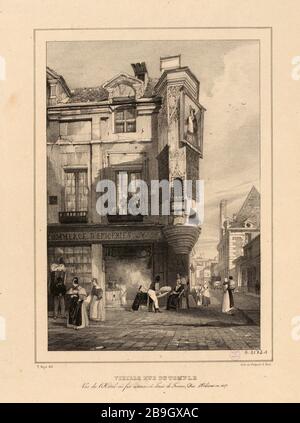 Old Temple Street, all'hotel dove fu assassinato Luigi di Francia, Duca di Orleans, nel 1407 (come registrato) | Hotel View Hérouet all'angolo di Rue Vieille-du-Temple e Francs bourgeois (titolo fittizio) Foto Stock