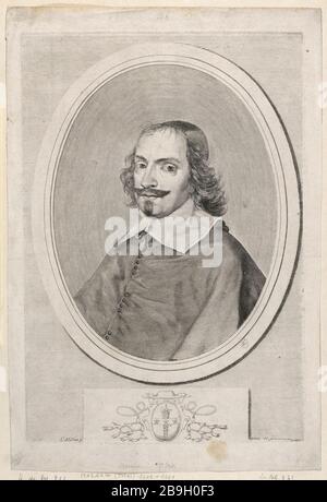 Jules Mazarin di Claude Mellan le cardinal Jules Mazarin (1602-1661), prélat et homme d'Etat français. Gravure de Claude Mellan. Parigi, musée Carnavalet. Foto Stock