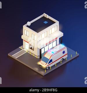 Isometrico 3d ingresso ospedale di emergenza Foto Stock