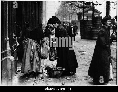 MERCATO ERBE E AGLIO Marchande d'herbes et d'ail. Parigi, vers 1900. Photographie de Louis Vert (1865-1924). Parigi, musée Carnavalet. Foto Stock
