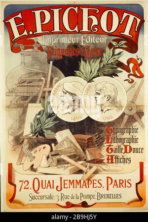 EDITOR E.PICHOT STAMPANTE, 72, DOCK JEMMAPES JULES CHERET (1836-1932). "E.. Pichot, Imprimeur EDITEUR, 72 quai Jemmapes'. Affiche. Lithographie couleur, 1880-1890. Parigi, musée Carnavalet. Foto Stock