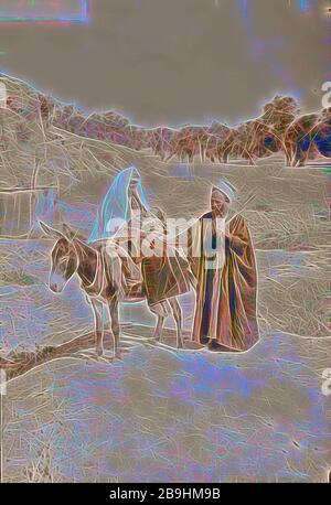 Fuga in Egitto. Tipi di contadini. Donna e bambino su Donkey. Uomo in piedi. 1934 Foto Stock