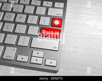 Tasto tastiera, ricerca coronavirus sul web, ricerca internet covid-19. Notizie sul web. Pandemia mondiale. rendering 3d Foto Stock