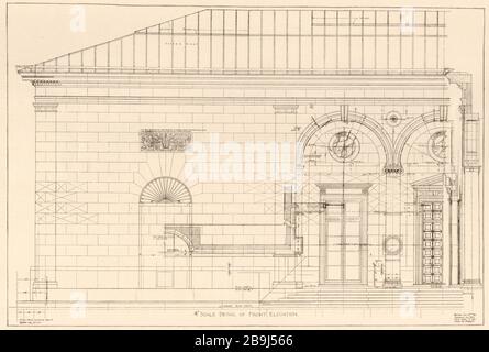 Butler Art Institute, Youngstown, Ohio. 3/4 dettaglio della scala in elevazione frontale. McKim, Mead & White, Architetti (1919) Foto Stock