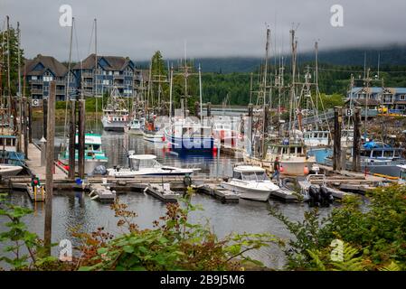 Porto di Ucluelet vicino a Tofino, isola di Vancouver, British Columbia Foto Stock