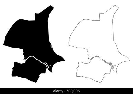 Arnhem City (Regno dei Paesi Bassi, Olanda, Gelderland) mappa vettoriale illustrazione, schizzo di ciottoli Città di Arnhem mappa Illustrazione Vettoriale