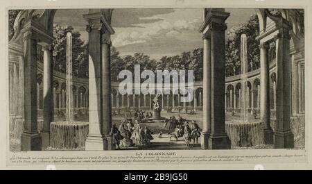 IL COLONNATO NEL GIARDINO DI VERSAILLES 'la colonnade dans le jardin de Versailles'. Gravure de Jacques Rigaud (1681-1754). Parigi, musée Carnavalet. Foto Stock