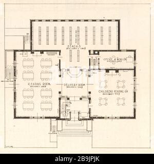 Design Nr 11, edificio della biblioteca della filiale di New Bergen, Jersey City, New Jersey. Piano primo. Albert M. Kreider, architetto (1921) Foto Stock