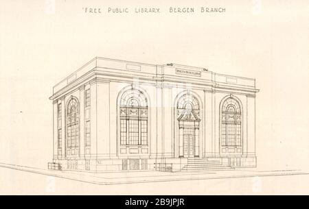 Design Nr 11, edificio della biblioteca della filiale di New Bergen, Jersey City, New Jersey. Biblioteca pubblica gratuita, filiale di Bergen. Albert M. Kreider, architetto (1921) Foto Stock