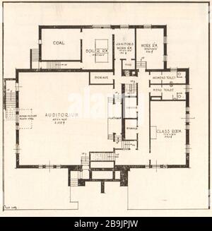 Design Nr 11, edificio della biblioteca della filiale di New Bergen, Jersey City, New Jersey. Piano seminterrato. Albert M. Kreider, architetto (1921) Foto Stock