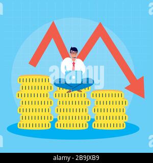 uomo d'affari con icone di crash del mercato azionario Illustrazione Vettoriale