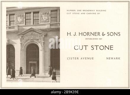 H.J.Horner & Sons. L'edificio numero uno di Broadway ha tagliato la pietra e l'intaglio. (1922) Foto Stock