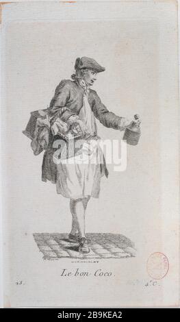Michel Poisson, disegnatore e incisore Michel Poisson, dessinateur et graveur Français. Marchand de coco. "Le bon coco". Gravure, XVIIIe siècle. Parigi, musée Carnavalet. Foto Stock