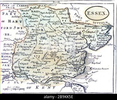 Una mappa dell'Essex scannerizzata ad alta risoluzione da un libro pubblicato intorno al 1786. Si ritiene che questa immagine sia priva di tutte le restrizioni sul copyright. Foto Stock