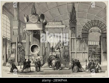 Expo [1867]. Trofei metallurgici all'ingresso della galleria di macchine, sezione francese, nella grande sala d'onore. - porta d'ingresso Jena Nicolas Barbant (1806-1879). Esposizione universelle de 1867. Les Trophées de métallurgie à l'entrée de la galerie des Machines, section française, dans le Grand vestibule d'honneur. Entrée porte d'Iéna. Gravure sur bois. Parigi, musée Carnavalet. Foto Stock