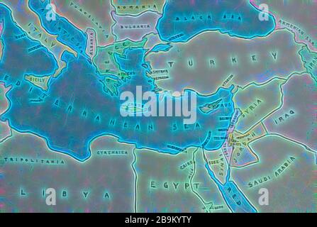 Modelli e mappe. Mappa del Mediterraneo orientale e nei paesi circostanti. 1950, Medio Oriente Foto Stock