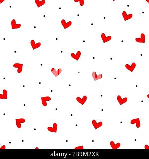 Struttura elegante e carina. Struttura vettoriale semplice e ripetitiva con cuori rossi caotici. Illustrazione Vettoriale