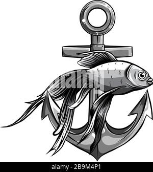 Vettore monocromatico - Pesce d'oro, Anchor Aquarium Fish Illustrazione Vettoriale