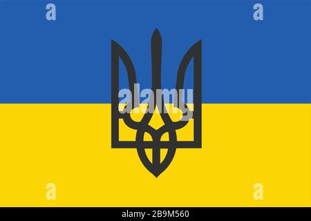 Tryzub. Trident. Simboli nazionali dell'Ucraina nei colori nazionali. Illustrazione vettoriale in stock isolata su sfondo bianco. Illustrazione Vettoriale