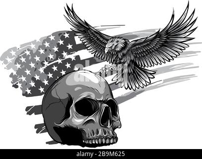 Illustrazione vettoriale monocromatica di Eagle e Skull Illustrazione Vettoriale