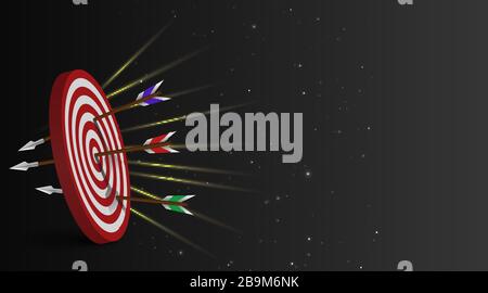 Illustrazione realistica del vettore con obiettivo finanziario obiettivo di obiettivo Concept.Growing grafico e obiettivo come metafora riuscita di imprenditorialità. Strategia di crescita o. Illustrazione Vettoriale