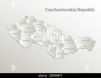 Cecoslovacchia Repubblica cartografica divisione amministrativa, separa le regioni e nomina le singole regioni, carta cartoncino 3D vettore naturale Illustrazione Vettoriale