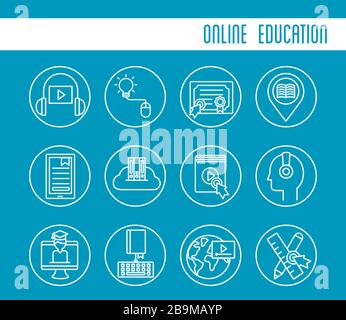icone set online per la formazione Illustrazione Vettoriale
