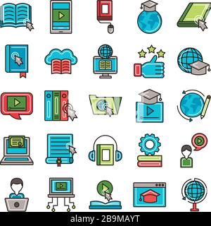 icone set online per la formazione Illustrazione Vettoriale