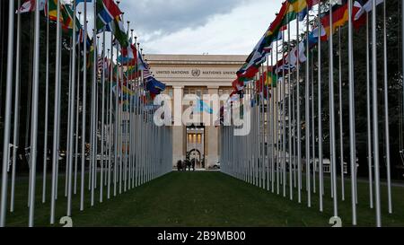 L'Ufficio delle Nazioni Unite di Ginevra, situato nell'edificio del Palais des Nations costruito per la Lega delle Nazioni tra il 1929 e il 1938 a Ginevra Foto Stock