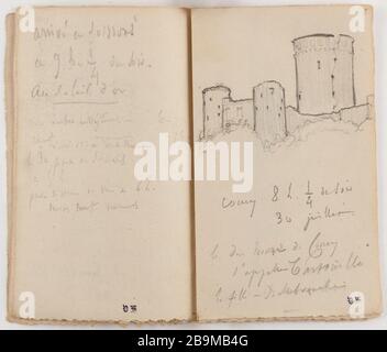 LIBRO DI VIAGGIO, 25 luglio-15 agosto 1835: COUCY, 30 luglio Victor Hugo (1802-1885). "Carnet de voyage, 25 juillet-15 août 1835: Coucy, 30 juillet". Crayon de grafite, vélin papier. 1835. Parigi, Maison de Victor Hugo. Foto Stock
