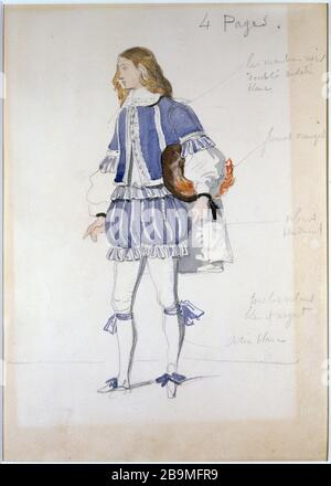 MODELLO DI COSTUMI PER RUY BLAS - PAGINA IN TUTA BLU LOUIS BOULANGER (1806-1867). 'Maquette de Costumes pour Ruy Blas : page en habit bleu'. Parigi, Maison de Victor Hugo. Foto Stock