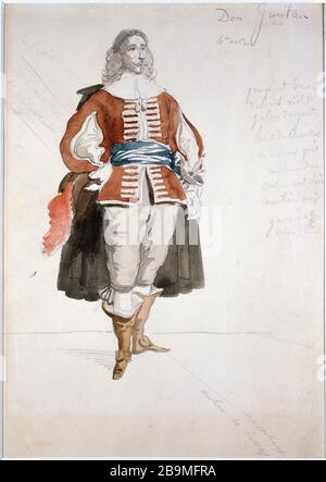 MODELLO DI COSTUMI PER RUY BLAS - DON GURITAN LOUIS BOULANGER (1806-1867). 'Maquette de Costumi pour Ruy Blas : Don Guritan, 4ème acte'. Parigi, Maison de Victor Hugo. Foto Stock