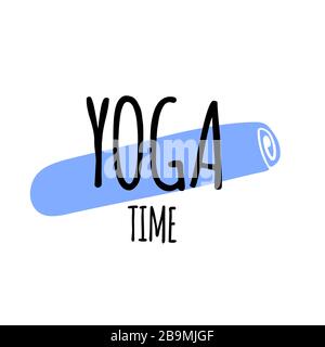 Tappeto yoga illustrazione in stile fumetto di colore blu Illustrazione Vettoriale