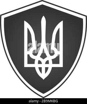 Tryzub. Stemma dell'Ucraina nello scudo, emblema nazionale ucraino tridente, Stock Vector illustrazione isolato su sfondo bianco. Illustrazione Vettoriale