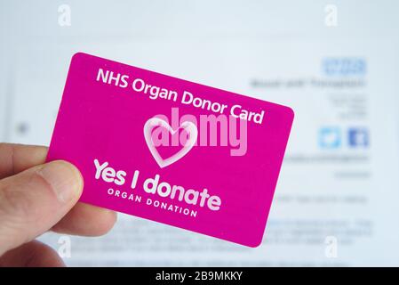 NHS Organ Donor Card foto d'archivio Foto Stock