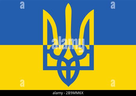 Tryzub. Trident. Simboli nazionali dell'Ucraina nei colori nazionali. Illustrazione vettoriale in stock isolata su sfondo bianco. Illustrazione Vettoriale