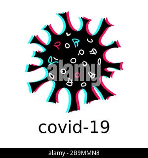 Covid, icona del coronavirus, illustrazione nei colori tik tok. Illustrazione Vettoriale