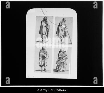 Callot. Last. Mendicanti Jacques Callot (1592-1635). Durer. "Les gueux". Plaque de Projection noir et blanc. 1900-1930. Fotografie di Jacques-Ernest Bulloz. Musée des Beaux-Arts de la Ville de Paris, Petit Palais. Foto Stock