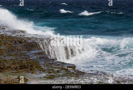 Le onde potenti sterlano a riva nel Washington Stagbaai National Park Foto Stock