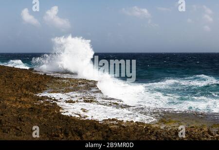 Le onde potenti sterlano a riva nel Washington Stagbaai National Park Foto Stock