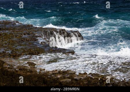 Le onde potenti sterlano a riva nel Washington Stagbaai National Park Foto Stock